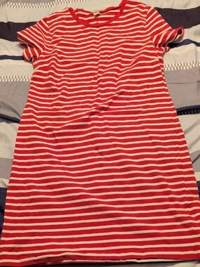 Old Navy Red and White Striped T-Shirt Dress